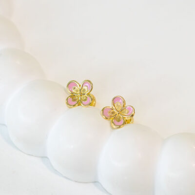 TOPITOS FLOR ESMALTADA ROSA ORO 18K